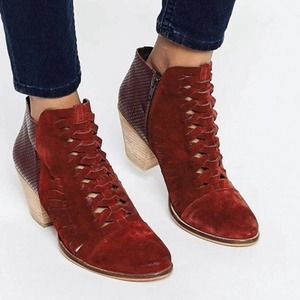 Free People Loveland Suede Ankle Bootie Red 38